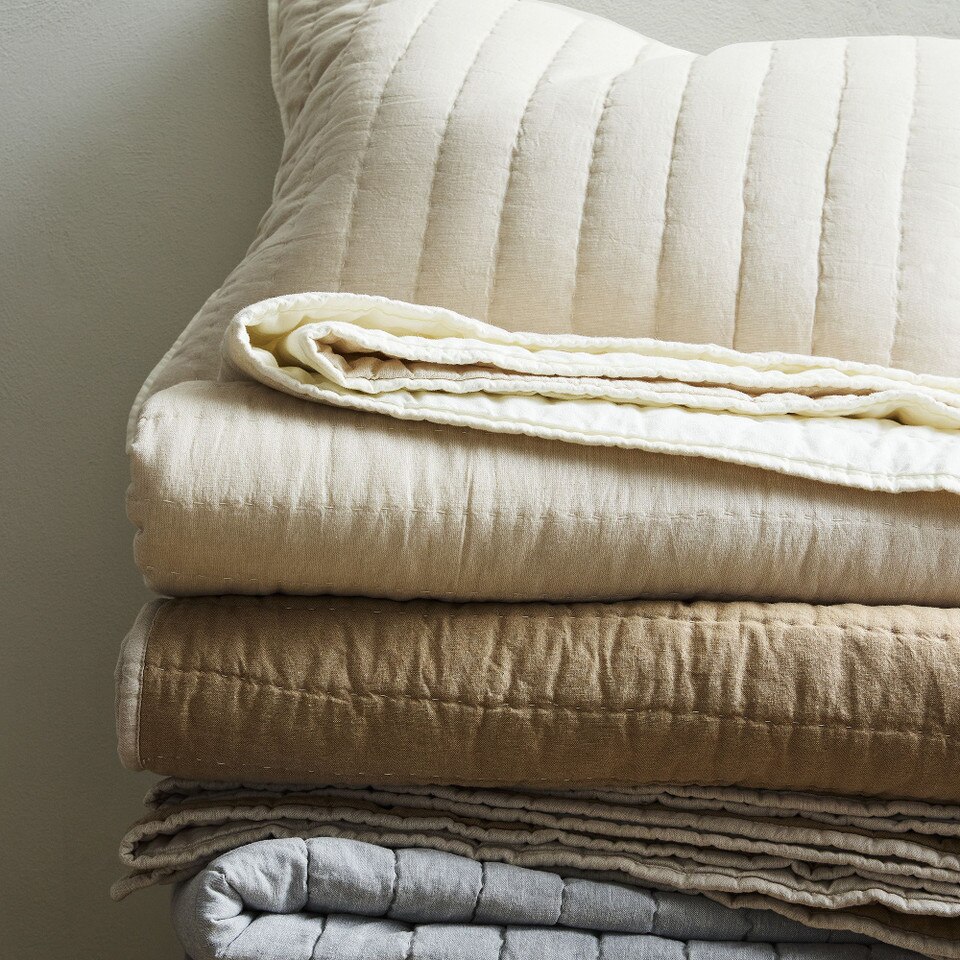 European Flax Linen Cotton Pick Stitch Bedspread & Pillowcases